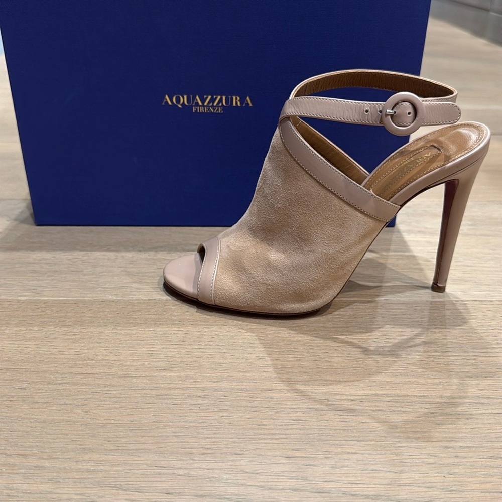 Aquazzura Tan Suede Peep-toe Stiletto Heels
